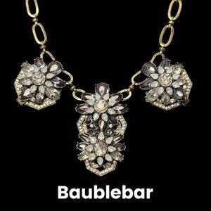 BaubleBar Statement Necklace Crystal Accents Antique Gold-Tone Links Adjustable